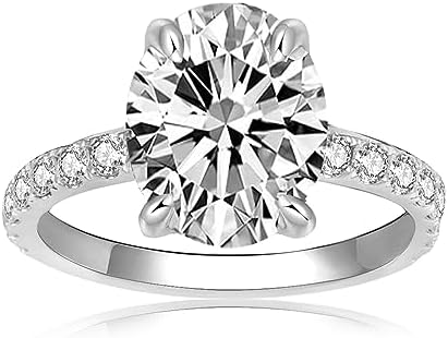 Solid 14k White Gold 3CT Center Moissanite D-E-F Color Oval Cut Engagement Rings for Women Moissanite Lab Grown Created Diamond 14K Real Gold Jewelry Gift for Anniversary Promise Rings With Certificate