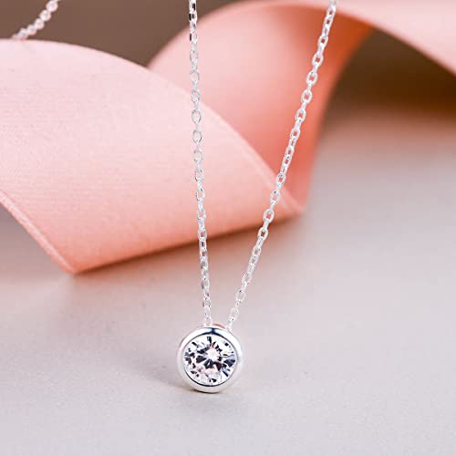 Women's Sterling Silver Clear Cubic Zirconia Bezel Setting Daily Pendant Choker Necklace