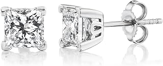 1/2 to 3 Carat Princess Cut Lab Grown Diamond Classic Square Stud Earrings for Women I 14k Gold Earrings (G-H, VS1-VS2, 0.50 to 3.00 cttw) Fancy Shape 4-Prong Setting Push Back Studs by Carbon Atelier