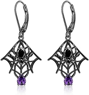Sterling Silver Spider Dangle Earrings with Cubic Zirconia Detailing for Women & Girls - Halloween Inspired Jewelry Gifts