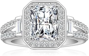 3CT 925 Sterling Silver Engagement Rings for Women Radiant Cut Halo Cubic Zirconia Promise Wedding Rings Size 4-12