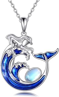 MONGAS Mermaid Necklace Wave Sterling Silver Moonstone Sea Mermaid Pendant Necklace Mermaid Jewelry Gifts For Girls Women Wife Girlfriend