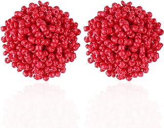 Chanaiqw Seed Beaded Stud Earrings Beaded Earrings for Women Hypoallergenic Bohemian Statement Cluster Rainbow Seed Beads Big Round Earrings