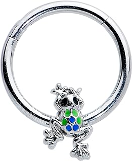 Polka Dot Green and Blue Frog Nose Ring with 16G Stainless Steel Hinged Segment - Versatile for Cartilage, Nipple, and More - Seamless, Irritation-Free Design