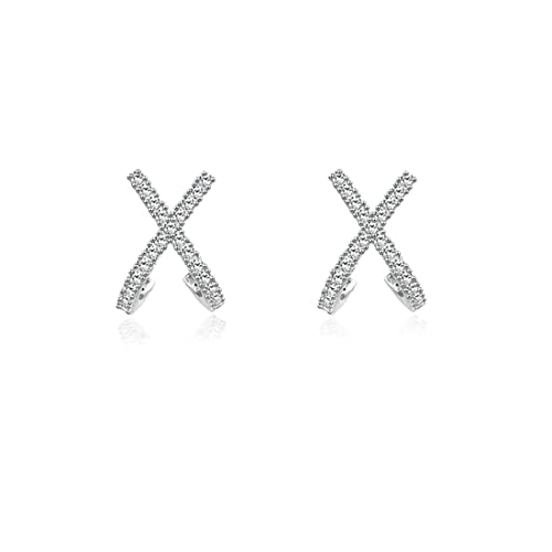 Solid 925 Sterling Silver CZ Cuff Piercing Stud Earrings Wraps for Women Girls X Criss Cross Cuff Earrings Huggie Hoops