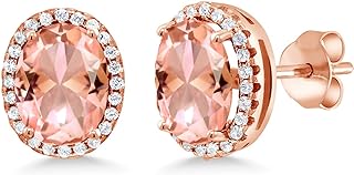 Gem Stone King 18K Rose Gold Plated Silver Peach Nano Morganite Earrings For Women (4.48 Cttw, Oval 9X7MM)
