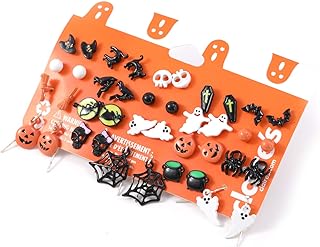 Halloween Stud Earring Drop Dangle Earrings Set for Women Girls, Including Black Cat Spider Web Pumpkin Ghost Bat Spooky Boo Skull for Halloween Theme Scary Jewelry