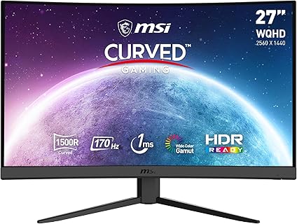 MSI 27 Zoll Gaming Monitor für Einsteiger, WQHD Auflösung und 170 Hz, mit Curved Display und Blaulichtfilter, ideal für flimmerfreies, flüssiges Gaming