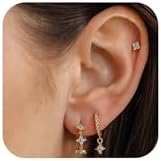 Hinged Hoop Back Finding, Gold Plated Dainty Ivy Flower Hoop Earrings with Light Blue Zircon Accents, Perfect for Women, Floral Design