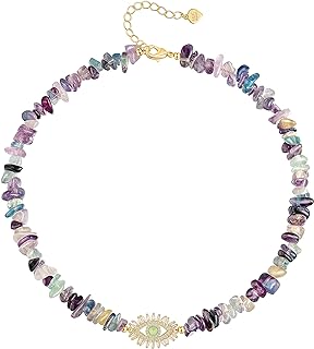 Natural Mix Color Fluorite Choker 18K Gold CZ Pave Evil Eye Pendant Necklace for Women Girls Single Cultured Freshwater Pearl Leather Necklace Boho Beach Layering Jewelry