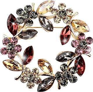 Flower Brooches for Women,Wreath Brooch Pin Rhinestone Brooch Pins Crystal Pearl Flower Brooches Pins Rose Flower Brooches Rose Floral Vintage Brooch for Women Girls Coats,Wedding,Shawls,Parties,Proms