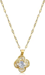 Dainty Gold Necklace for Women - 18K Gold Plated Chain with Cute Flower Pendant - Birthday Gifts for Women, Mom and Girls - Handmade Jewelry - Clover