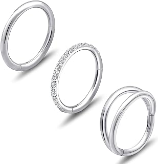 3pcs Gold Plated Nose Rings Hoops for Women:20G 18G Hypoallergenic 316l Surgical Steel Earrings Septum Clicker Ring Hinged Segment Ring Body Piercing Nose Hoop Lip Rings Nose Helix Cartilage Rook piercing jewelry Diameter 7mm/8mm/9mm