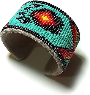 Handmade Native American Style Beaded Bracelet with Bead Chain and Cz Glass Seed Beads in Geometric Design