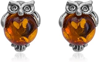 Ian and Valeri Co. Amber Sterling Silver Owl Stud Earrings