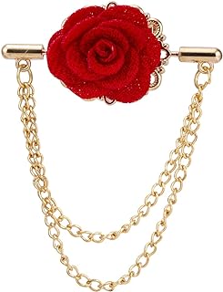 Vibrant Red Flower Mazer Brooch with Pin Clasp, Ideal for Fashion-forward Individuals | Unique Double Chain Design