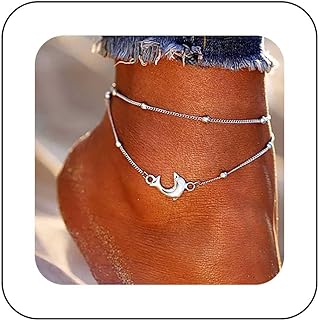 Vacaonio Vintage Layered Dolphin Anklet Fish Anklet Foot Chain Silver Dolphin Anklet Bracelet Adjustable Bead Anklet Summer Beach Anklet Jewelry for Women and Girls