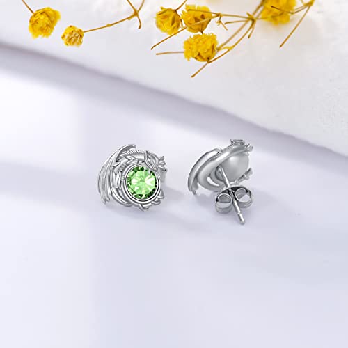 Dragon Earrings Sterling Silver Stud Hypoallergenic Birthstone Crystal Dragon Earrings for Women Girl