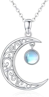 Elegant 925 Sterling Silver Moon Necklace with Box Chain and Lustrous Moonstone - Designed with Celtic Knot for Women and Girls - Ideal for Special Occasions