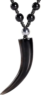 Jewever Black Obsidian Simple Style Wolf Tooth Necklace Natural Stone Healing Crystal Pendant with Extend Bead Chain Unisex