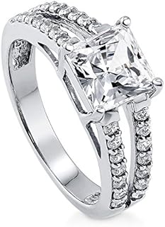 BERRICLE Sterling Silver Solitaire Wedding Engagement Rings 2 Carat Princess Cut Cubic Zirconia CZ Split Shank Ring for Women, Rhodium Plated Size 4-10