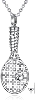 YFN Sterling Silver Sport Urn Tennis Necklace - Cremation Keepsake Pendant Gift for Tennis Lovers, Adjustable Length Chain