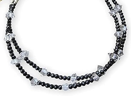 Herkimer Diamond Quartz, Black Spinel Double Strand Bracelet Natural Healing Power Gemstone Crystal Beads Unisex Adjustable Beaded Bracelets 7.5 inches