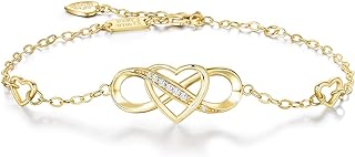 Billie Bijoux Women Bracelets 925 Sterling Silver Infinity Heart White Gold Plated Diamond Adjustable Bracelet Best Mother's Day Gifts for Women Girls