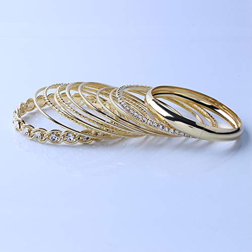 Twisted Multiple Metal Bracelets & Bangles Set for Women 12Pcs/Set W/Clear Rhinestones