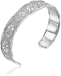 925 Sterling Silver Cuff Bracelet Adjustable Floral Design Nature Motif Casual And Elegant Look Hypoallergenic Nickel and Lead-free Artisan Handcrafted Designer collection, Made In Israel