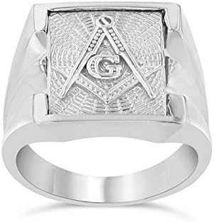 Men's Masonic Freemason Square & Compass Ring in Solid Sterling Silver (Size 10)