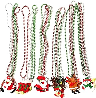Christmas-Themed Beaded Necklace with Thread Chain for Family and Friends - Set of 24 Santa Claus, Snowmen, and Other Festive Designs