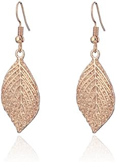 French Wire Back Alloy Gold Leaf Dangle Earrings for Women and Girls - Rose Gold & Silver Plated - Elegant Leaf Design