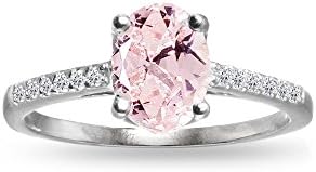 Oval Simulated Morganite Sterling Silver Engagement Ring with White Topaz Accents for Her: Crown Design