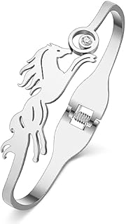 Stainless Steel Gold Animal Horse Bangle Bracelet for Women Girls Dainty Crystal Shell Accents Unicorn Cuff Bracelets Jewelry Gifts for Mom Girlfriend