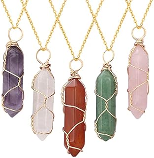 Natural Hexagonal Crystal Pendant Necklace Reiki Healing Chakra Carnelian Crystals Necklaces Wire Wrapped Gemstone Quartz Stone Pendants