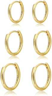 Small Gold Huggie Hoop Earrings Set for Women 14K Real Gold Plated Earrings 12 Gauge Hypoallergenic for Sensitive Ears Cartilage Piercings Jewelry for Women Gifts 6 mm-20 mm
