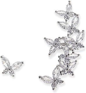 Sonateomber Ear Crawler Climber Earrings for Women Girls, Sparkly Elegant Non Piercing Cubic Zirconia Adjustable Cuff Wrap, Pierced Rhinestone Stud Set, Hypoallergenic Cartilage Jewelry Gift