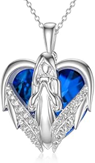 Sterling Silver Rolo Chain Guardian Angel Necklace with Australian Heart Crystal - Perfect Gift for Wife, Mother, Grandmother or Daughter