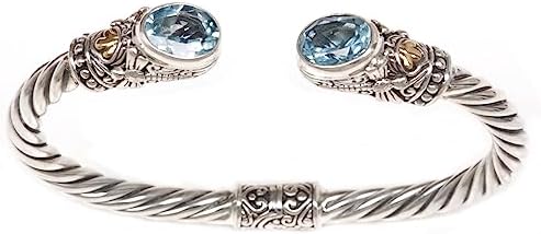 NOVICA Artisan Handmade Sterling Silver Dragonfly Cuff Bracelet with Blue Topaz Accent and Cable Chain from Indonesia