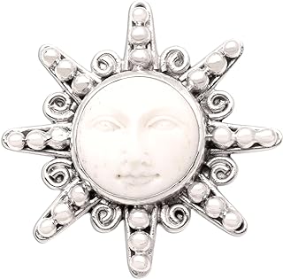 NOVICA Handmade .925 Sterling Silver Brooch Pin Carved Bone Indonesia Sun Moon Star [1.6 in L x 1.6 in W] 'Smiling Moon'