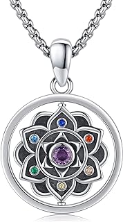 Chakra Necklace 925 Sterling Silver Lotus Flower 7 Chakra Pendant Necklace Healing Crystals Necklace Rotatable Spinning Coin Yoga Jewellery Gifts for Women Mother