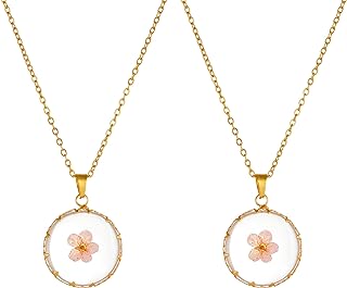 Women Gold Color Dried Flower Necklace Pressed Natural Flower Pendant Necklace for festival gifts (2pcs)