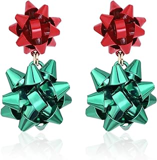 CEALXHENY Christmas Earrings Holiday Xmas Bow Earring for Women Red Green Festive Bow Drop Dangle Earring Studs Christmas Jewelry Gifts