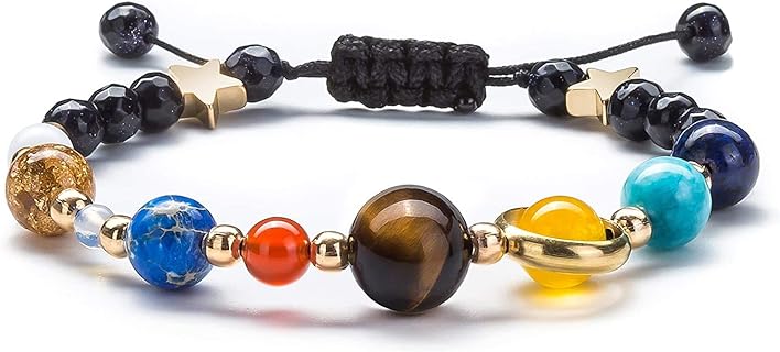 COLORFUL BLING The Eight Planets Hand-Woven Bracelet for Women Girls Solar System Natural Stone Beads Adjustable Bracelet