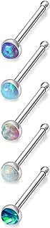 Titanium Opal Nose Stud Set - Hypoallergenic 20g Straight, L-shaped, and Corkscrew Bar Design for Men and Women - Versatile Nose Piercing Jewelry