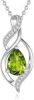 FANCIME Sterling Silver Peridot Pendant Necklace with Cable Chain and Lobster Claw Clasp, Teardrop Design - Ideal Birthday/Mothers Day Gift for Women and Girls