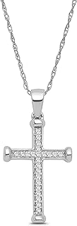 Men's 14K Gold or Silver Diamond Cross Pendant Necklace with Gold Plated Silver Rope Chain, Spring Ring Clasp, 18 inches