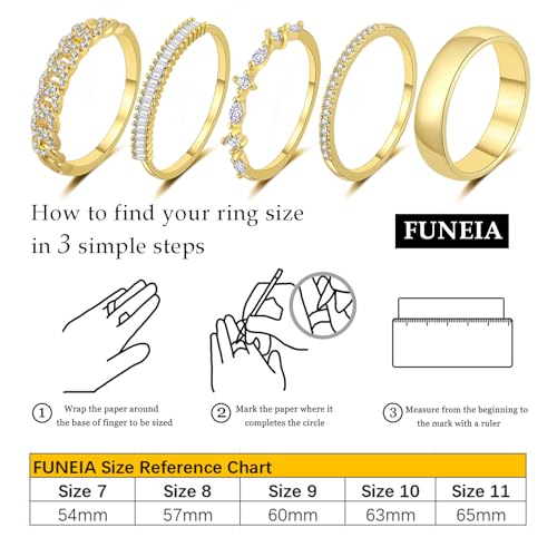 FUNEIA Stackable Gold Rings for Women Non Tarnish Trendy Dainty 14K Gold Plated Stacking Cubic Zirconia Thumb Ring Set Pack Statement Chunky Band Rings Promise Engagement Rings Size 7 8 9 10 11