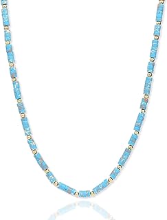 Natural Stone Beaded Long Choker Necklaces for Women Girls – Dainty Boho Handmade Healing Stone Turquoise Malachite Crystal Gemstone Gold Bead Statement Chain Beach Accessories Prom Jewelry Gifts